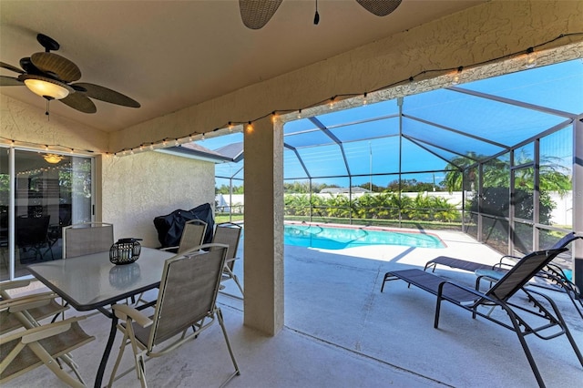 view of patio with a lanai