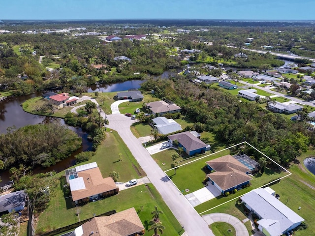 bird's eye view featuring a water view