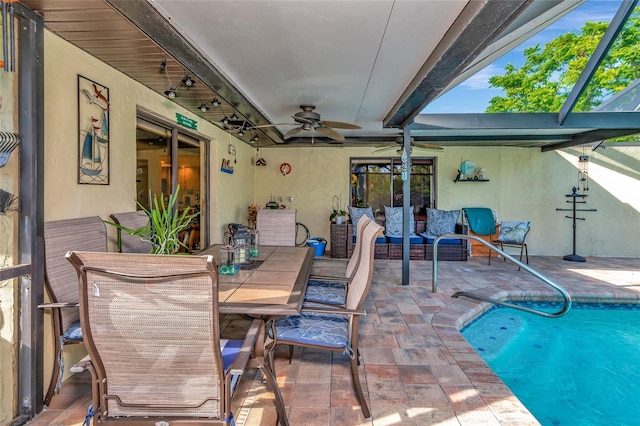 view of patio / terrace featuring ceiling fan and an outdoor hangout area