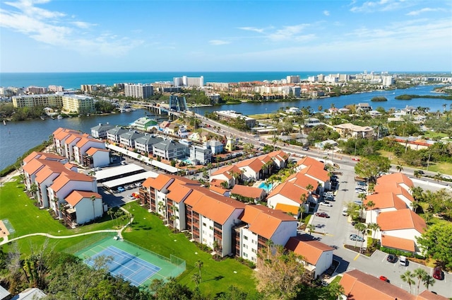 aerial view featuring a water view