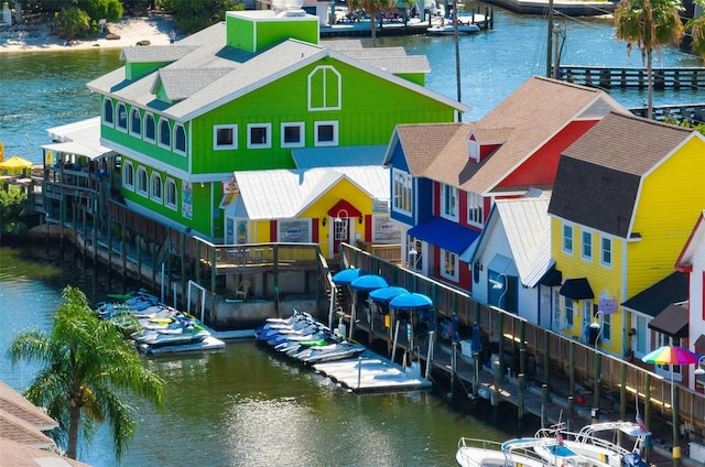 dock area with a water view