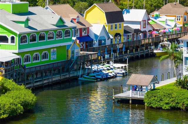 view of dock with a water view