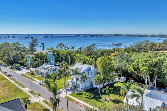 bird's eye view featuring a water view