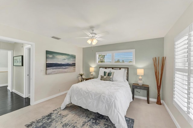 bedroom with carpet floors and ceiling fan