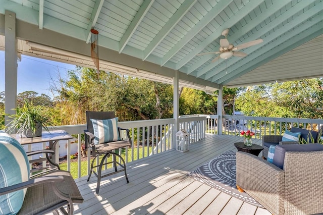 wooden terrace with ceiling fan