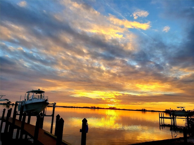 view of dock with a water view