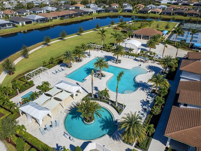 aerial view featuring a water view