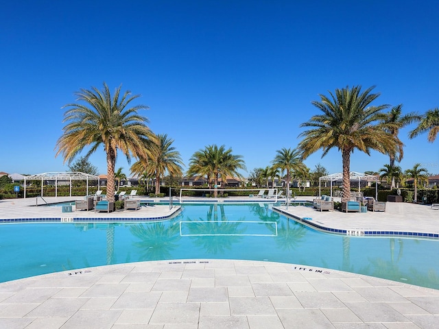 view of swimming pool with a patio area