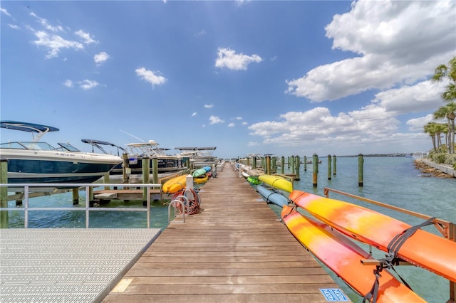 view of dock with a water view