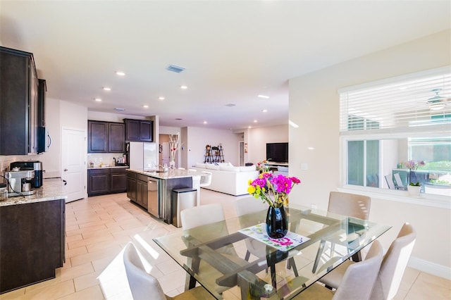 dining area featuring sink