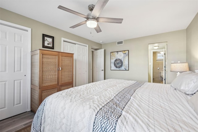 bedroom featuring ceiling fan and hardwood / wood-style flooring