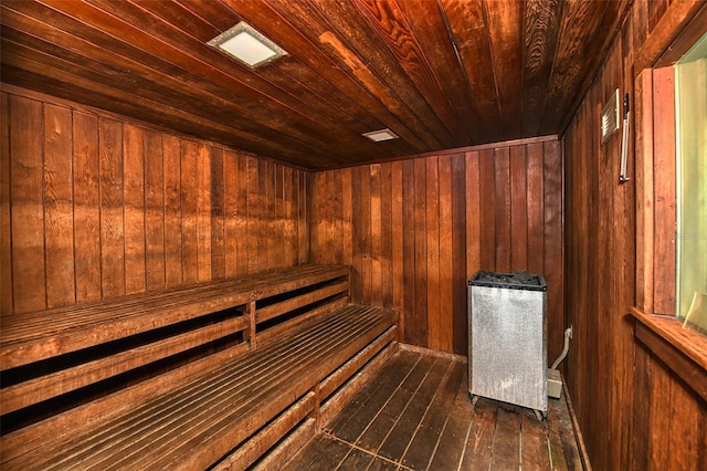 view of sauna featuring hardwood / wood-style floors