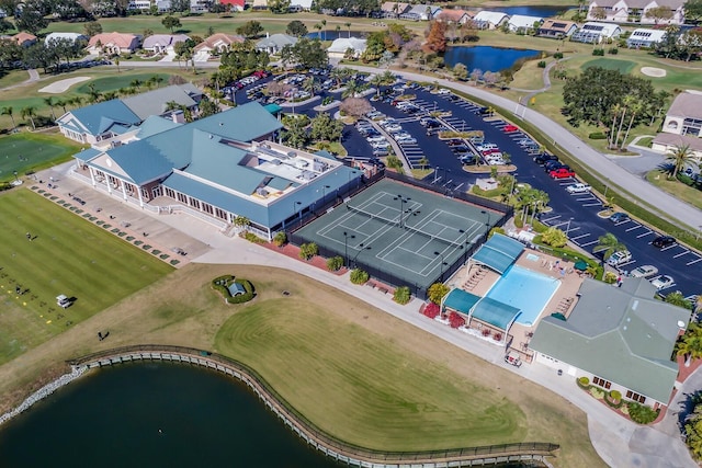 aerial view with a water view