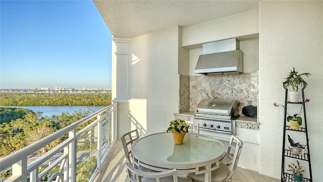 balcony with grilling area and a water view