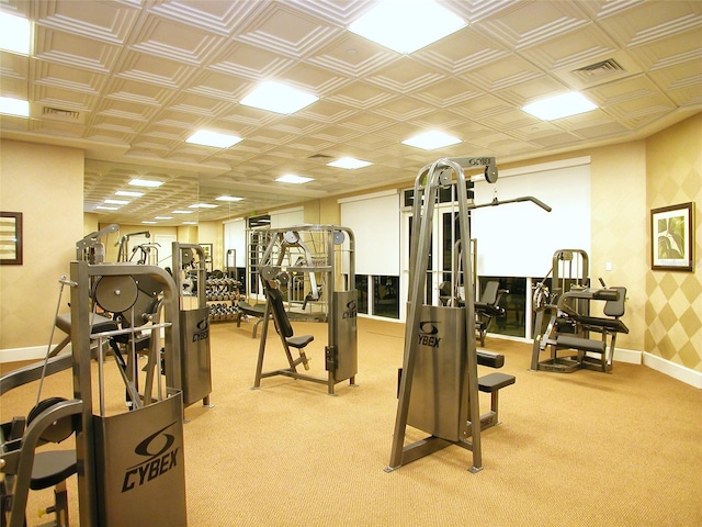 gym with light carpet