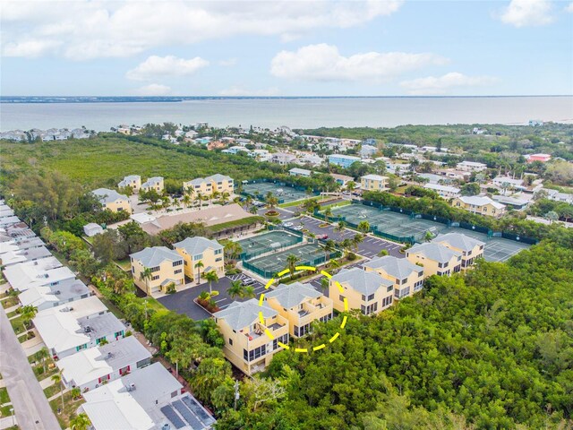 aerial view featuring a water view