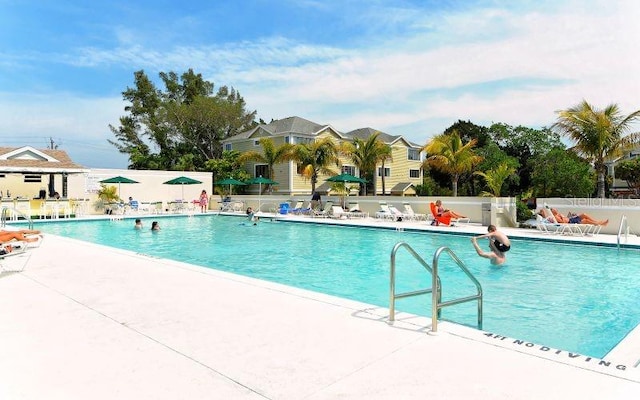 view of swimming pool with a patio