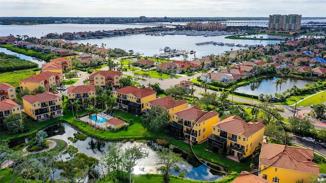 aerial view with a water view