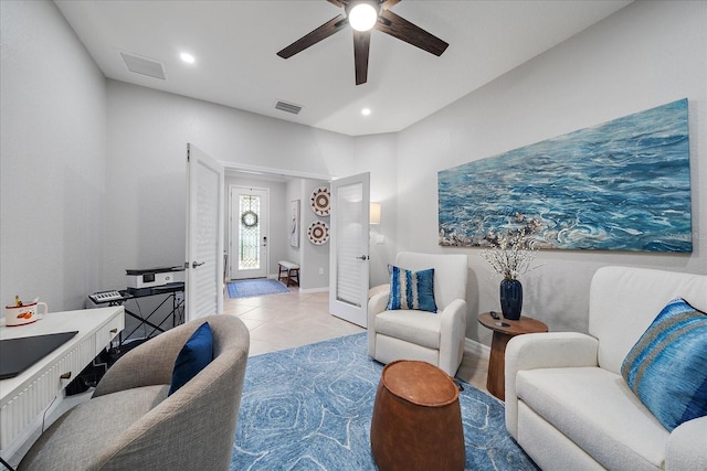 2520 Avolet Ct, Bradenton, FL 34211 - living room with a ceiling fan, recessed lighting, baseboards, and tile patterned flooring
