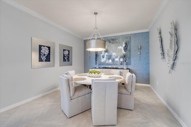 dining space with crown molding