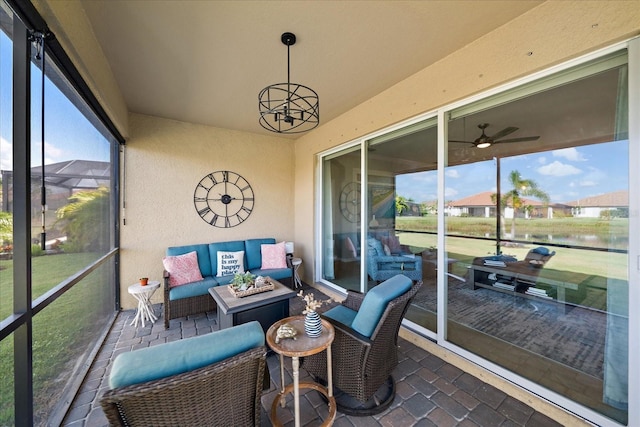 2520 Avolet Ct, Bradenton, FL 34211 - sunroom with an outdoor living space and a ceiling fan