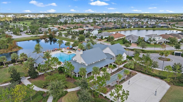 aerial view with a water view