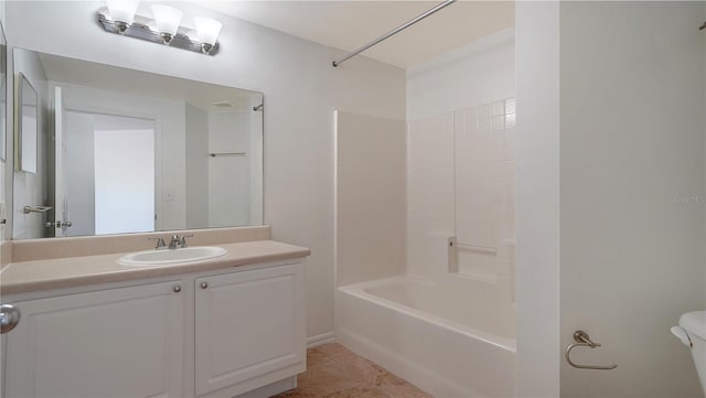 full bathroom with tile patterned flooring, vanity, toilet, and tub / shower combination