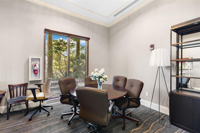 home office featuring crown molding