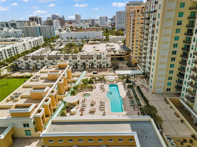 aerial view featuring a city view