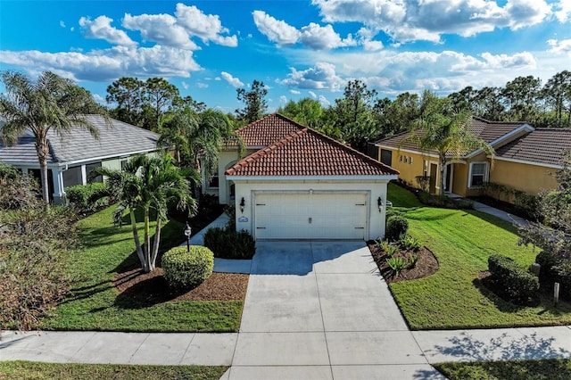 view of front facade featuring a front yard and a garage