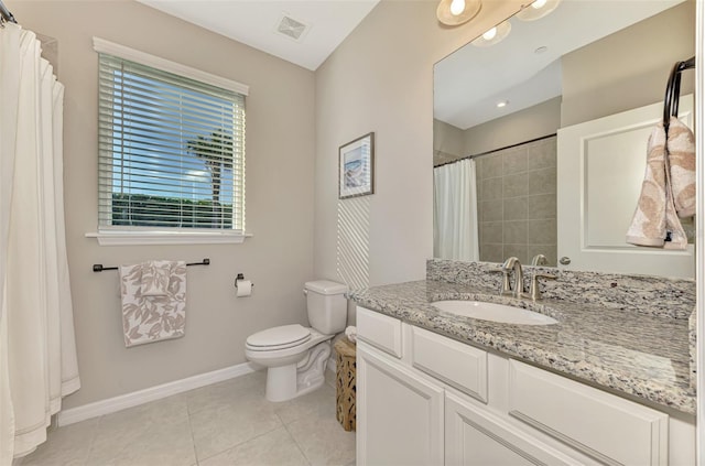 bathroom featuring tile patterned flooring, vanity, and toilet