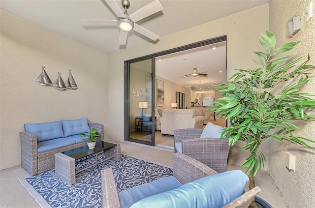 view of patio with outdoor lounge area and ceiling fan