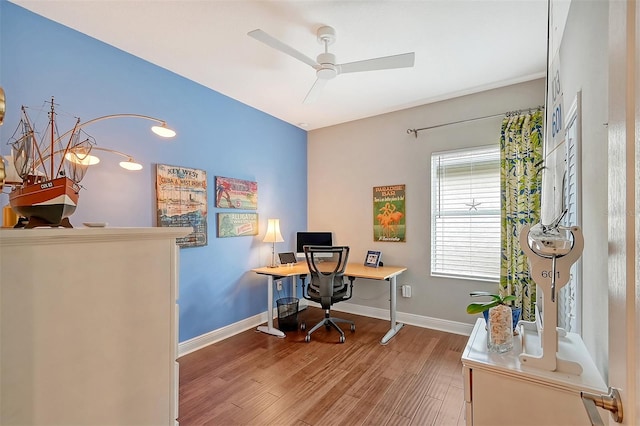 office featuring ceiling fan and wood-type flooring