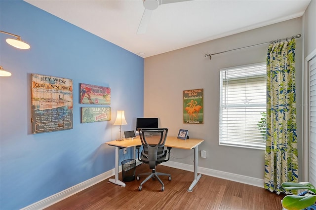 office area with hardwood / wood-style flooring