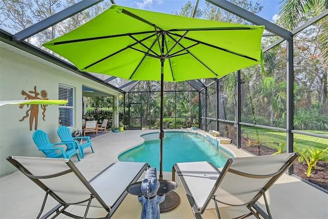 view of swimming pool with a patio