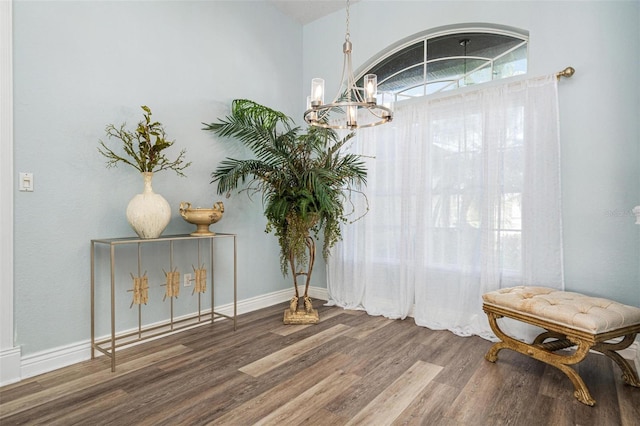 interior space featuring a chandelier and hardwood / wood-style floors