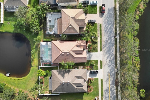 aerial view featuring a water view