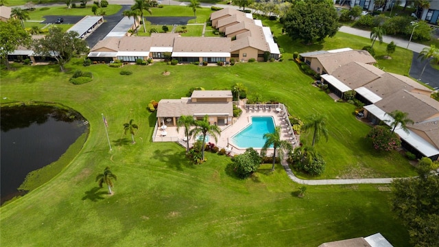 aerial view with a water view