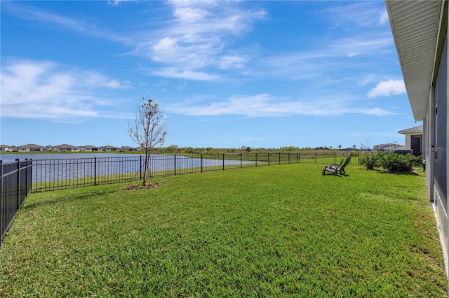 view of yard with a water view