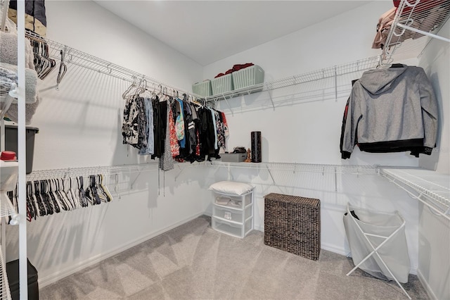 spacious closet with light colored carpet