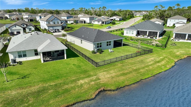 aerial view featuring a water view