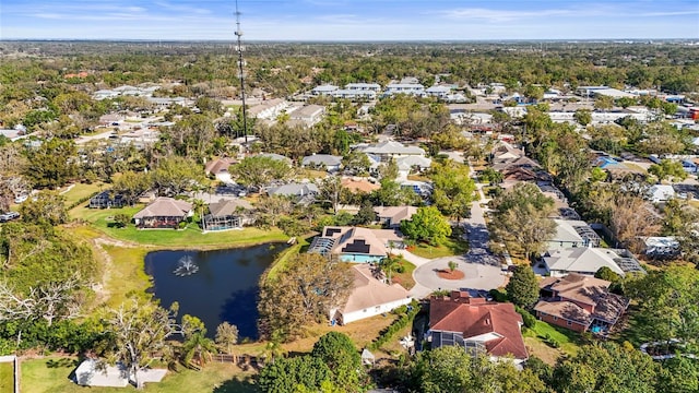 aerial view featuring a water view and a residential view