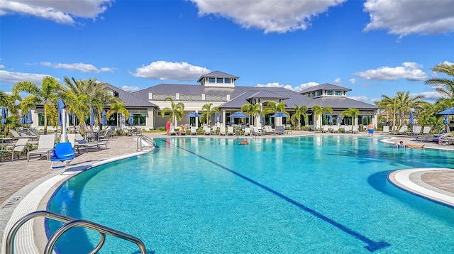 view of pool featuring a patio