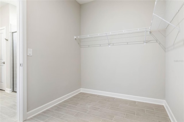 walk in closet with light wood-type flooring