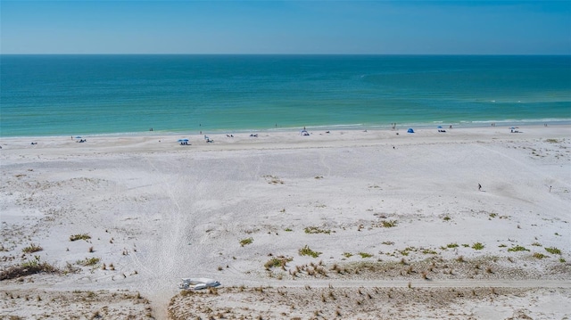 view of water feature with a beach view