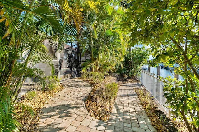 view of yard with a water view