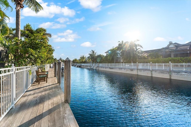 view of dock featuring a water view