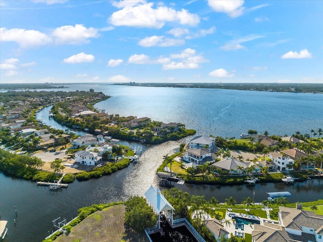 drone / aerial view featuring a water view