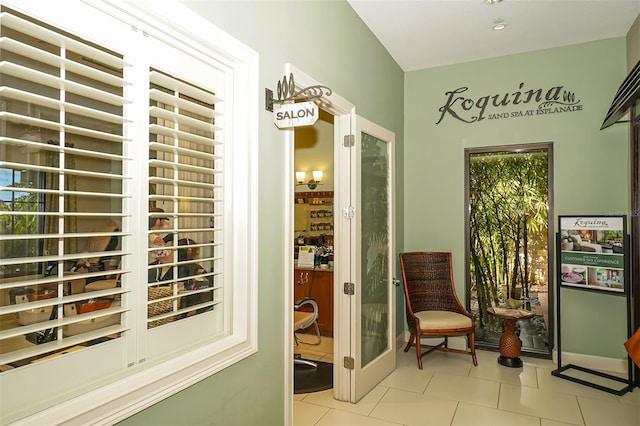 interior space featuring light tile patterned flooring