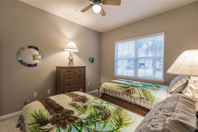 bedroom featuring carpet flooring and ceiling fan